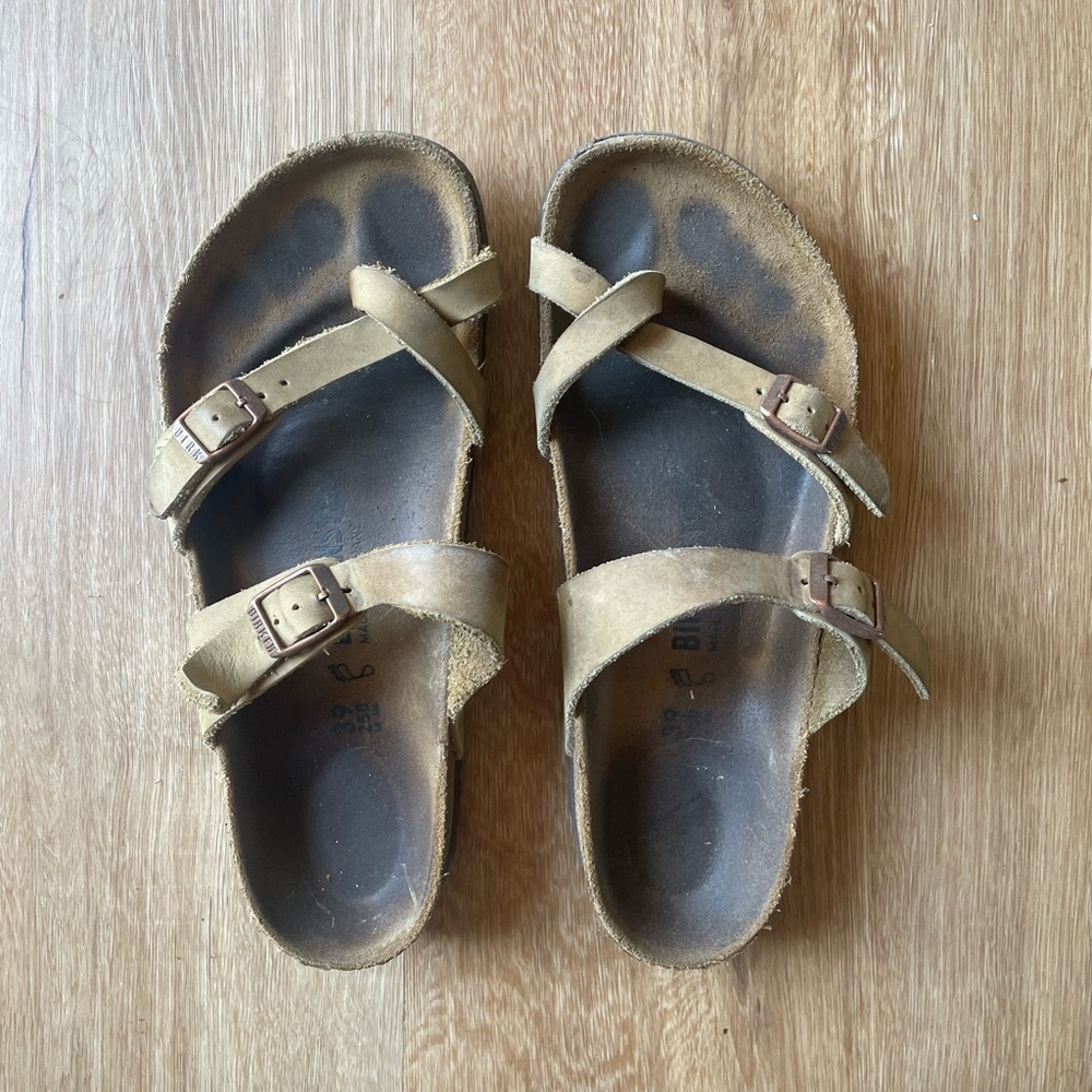 Birkenstock women’s  Double-Buckle Suede Sandals in Tan